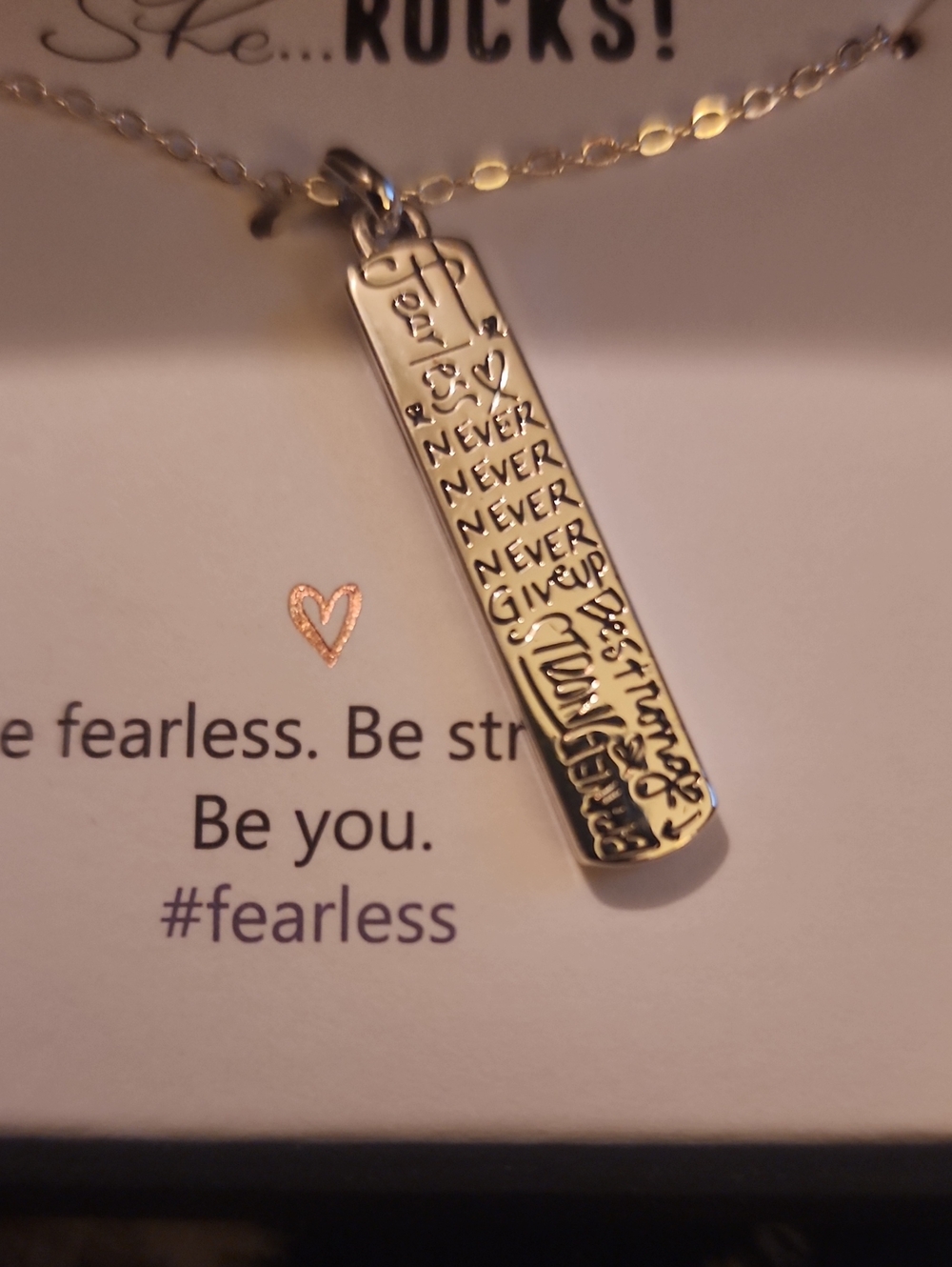 She Rocks Fine Silver Plated Fearless Bar Necklace - Silver
